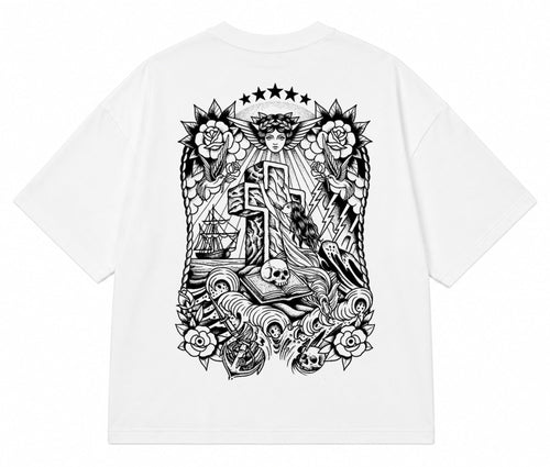 Dark Voyage Oversized T-Shirt weiß – Print vorne